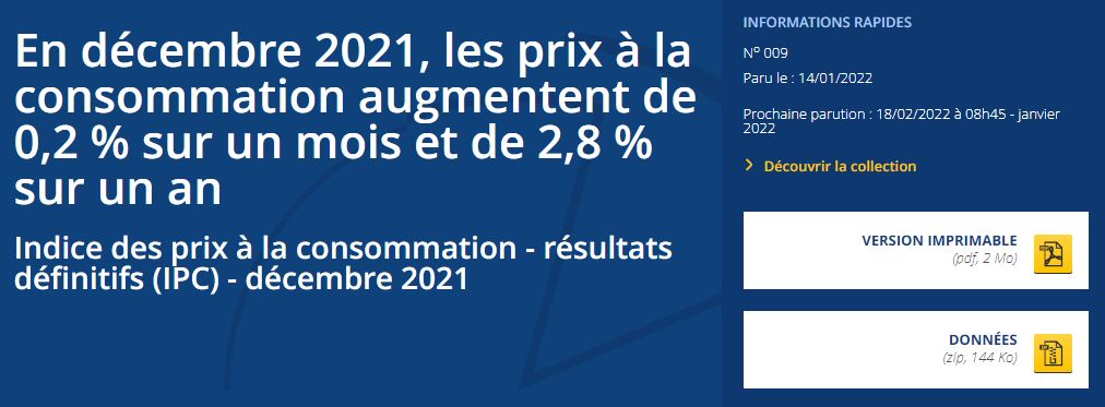INSEE indice des prix à la conso 2021